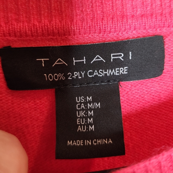 NWT Tahari 100% Cashmere Pink Coral Crewneck Sweater Womens Sz Medium - Picture 12 of 16